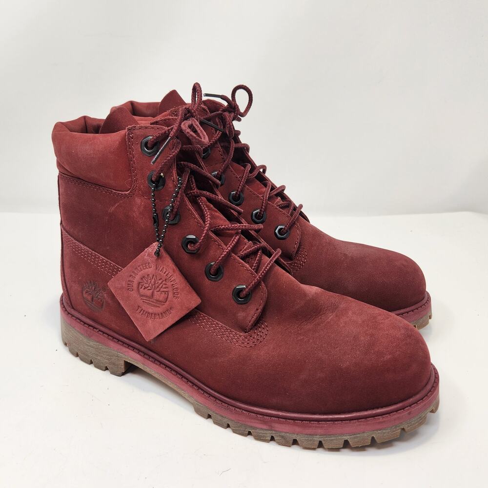 Timberland Junior 6 Inch Waterproof Boots Size 6 Burgundy Nubuck Leather Lace Up